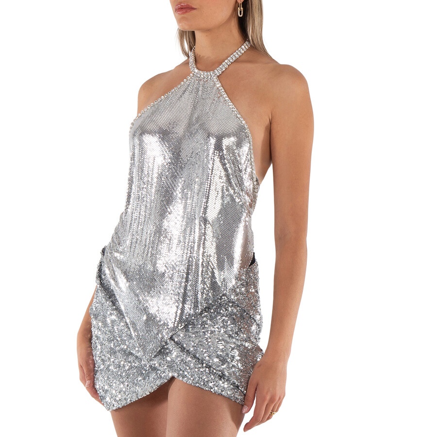 Rabanne Silver Metallic Sequins Halterneck Top - 4