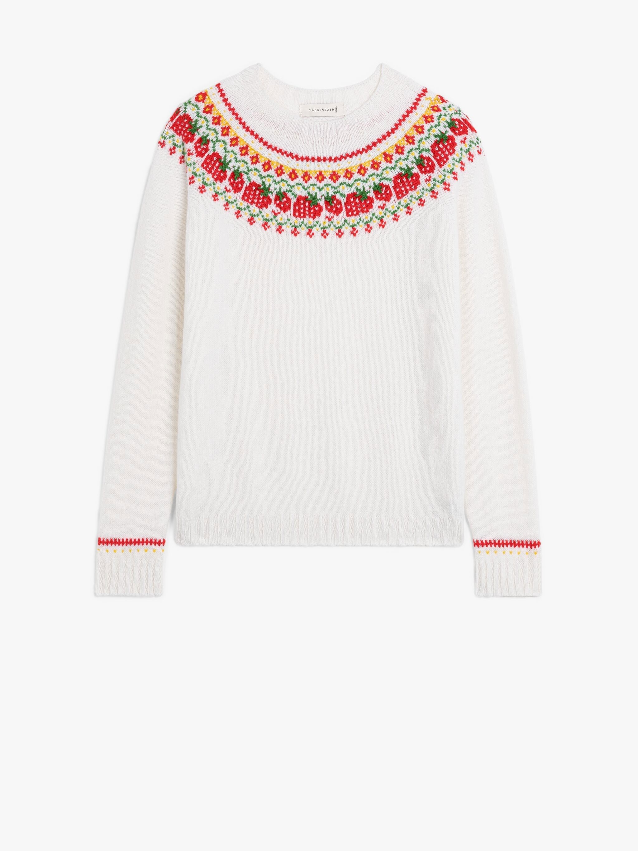 KELSI ICE WHITE WOOL FAIR ISLE CREWNEK SWEATER - 1