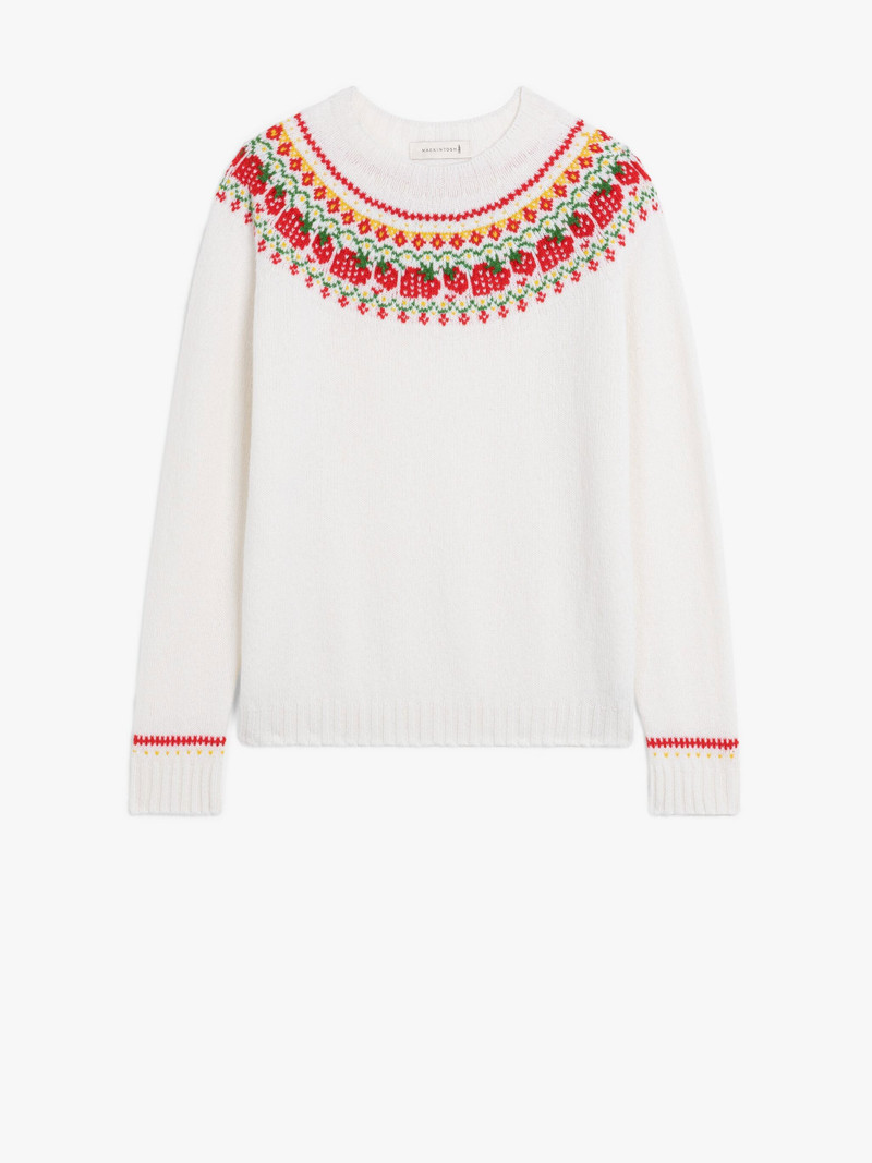 KELSI ICE WHITE WOOL FAIR ISLE CREWNEK SWEATER 1