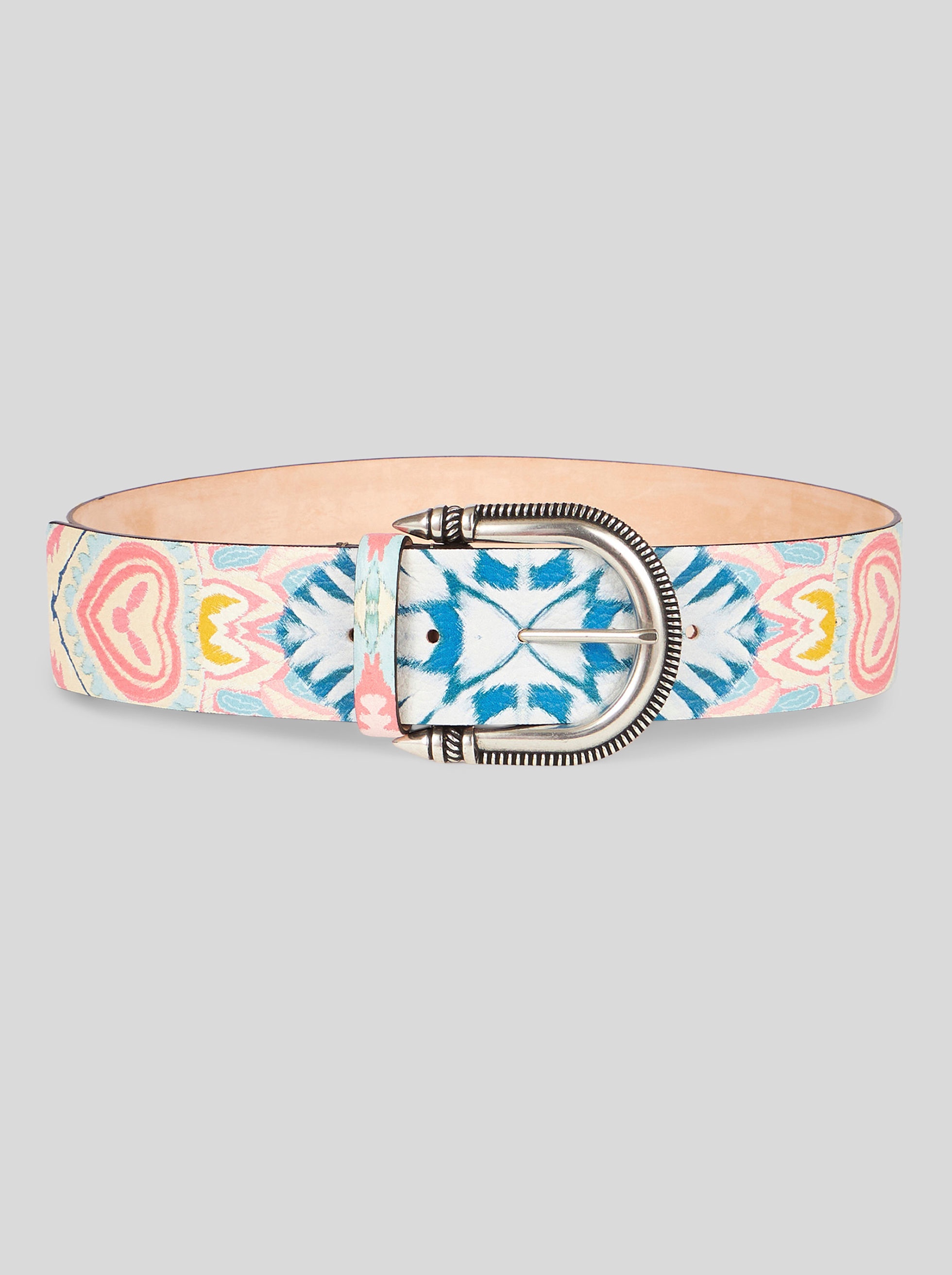 FLORAL PRINT LEATHER BELT - 1