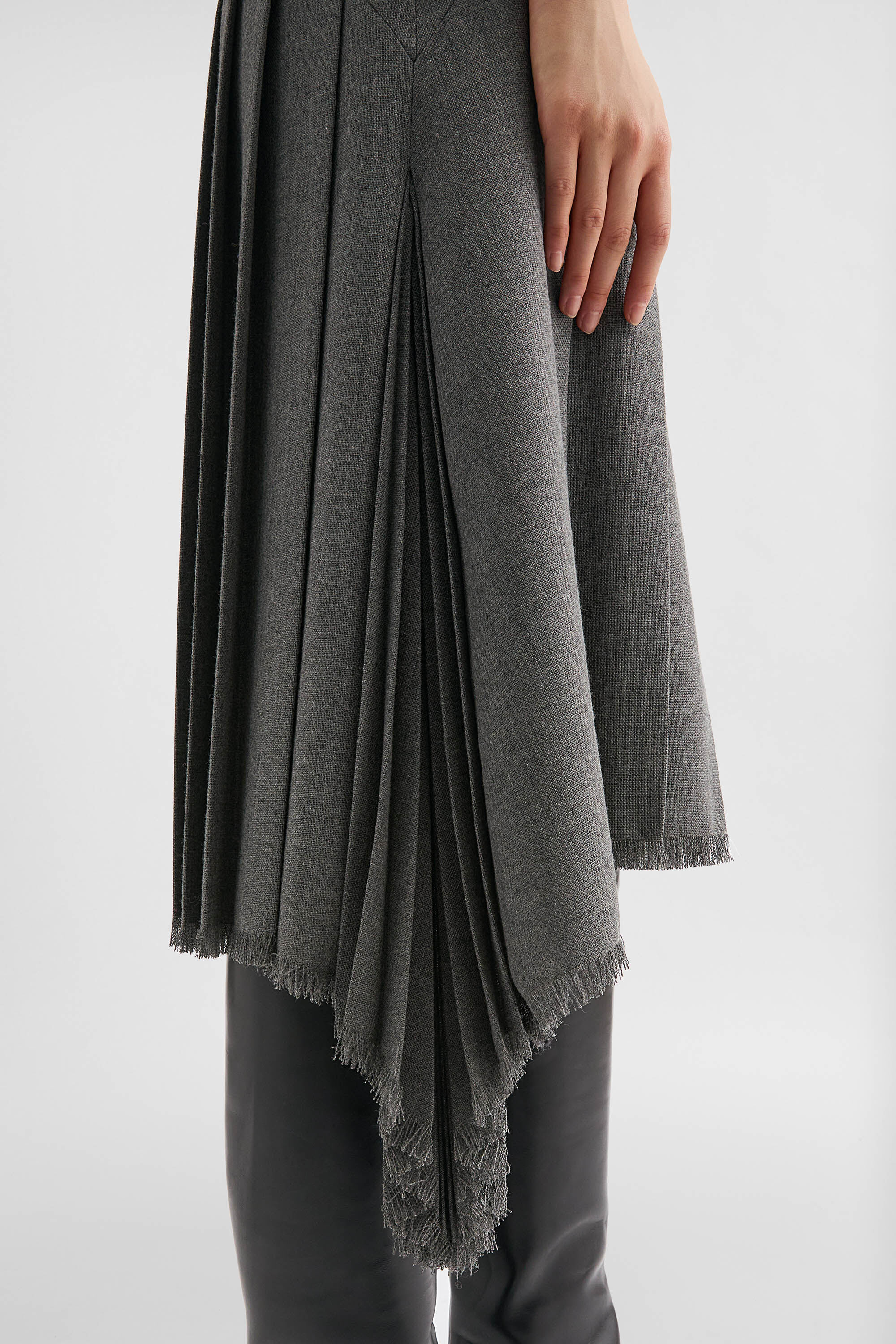 Wool Canvas Pleated Skirt - 4