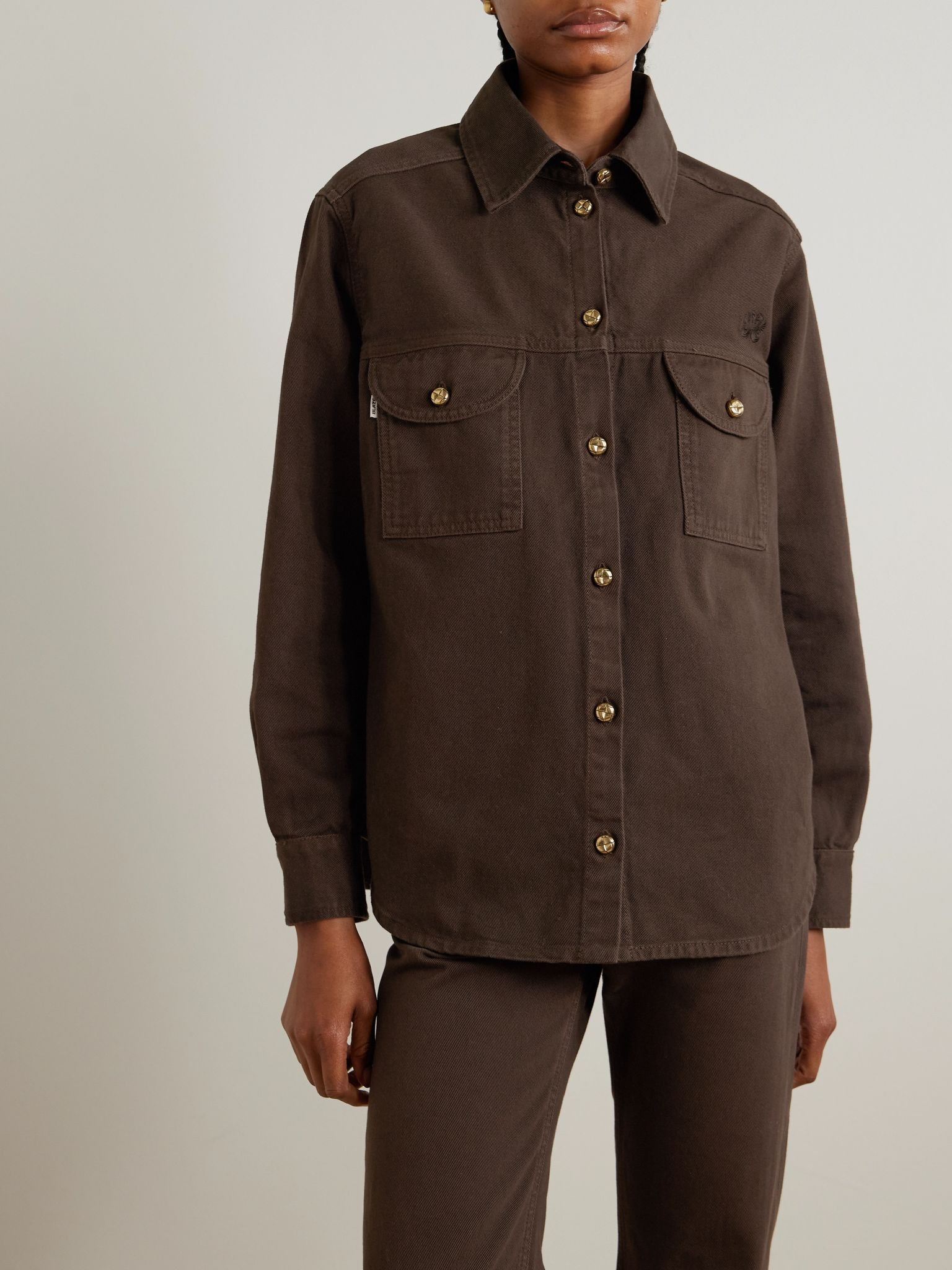 Berber embroidered denim shirt Dark brown - 3