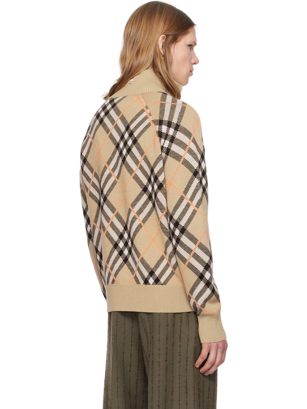 Beige Check Wool Mohair Blend Jacket - 3
