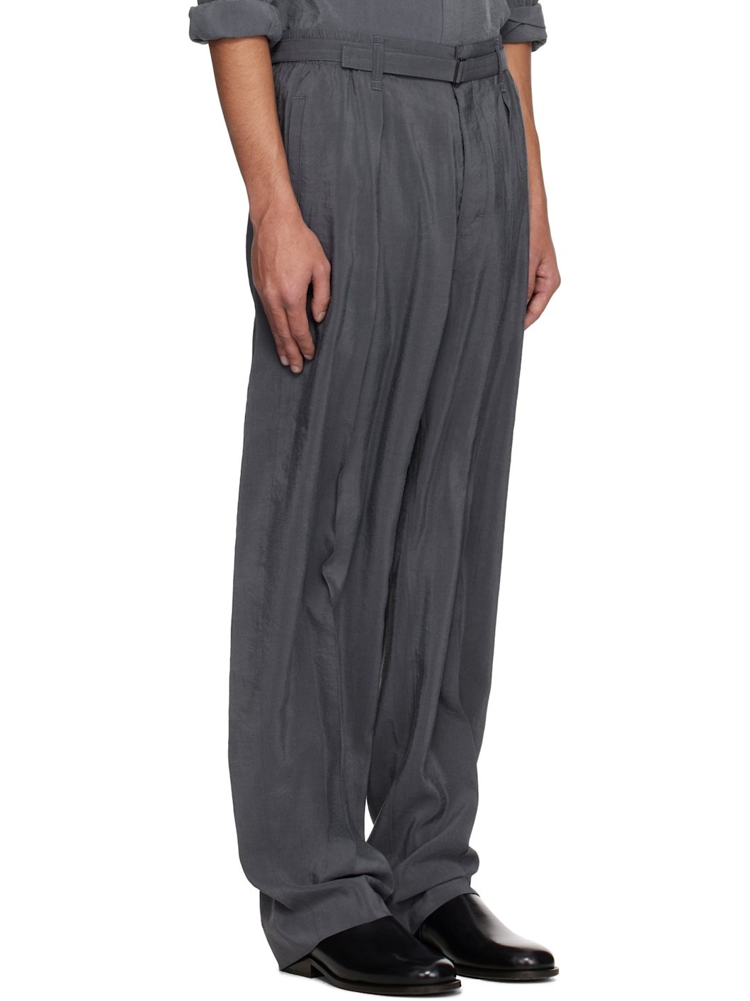 Gray Belted Relaxed Trousers - 2