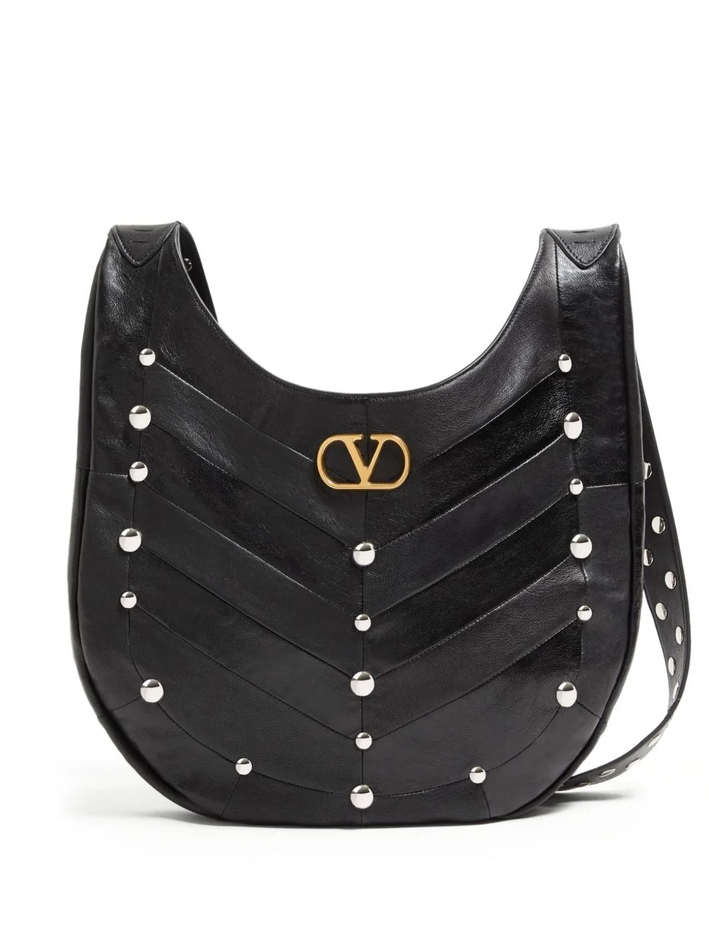 chevron-pattern stud-embellished shoulder bag - 1