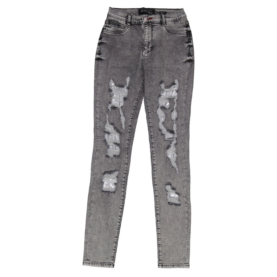 Philipp Plein Destroyed High-Waist Denim Jeggings - 1