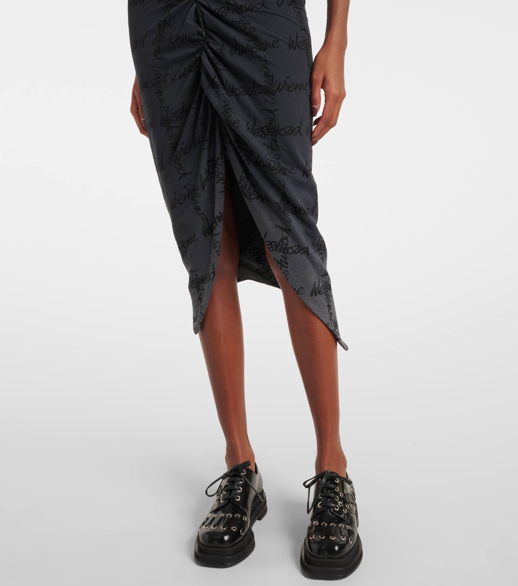 Pulling gathered cotton piqué midi dress - 5