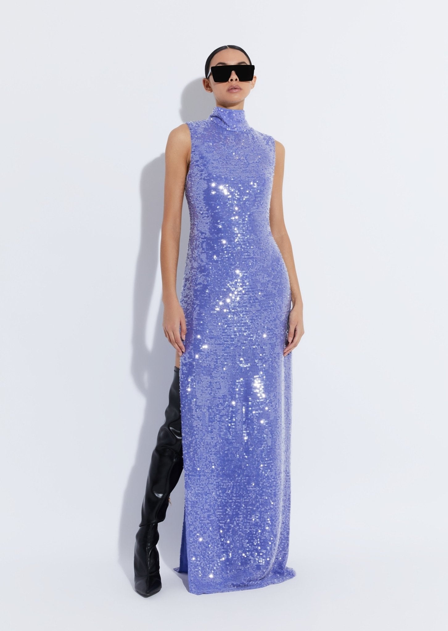 Sequin High Neck Sleeveless Gown - 2