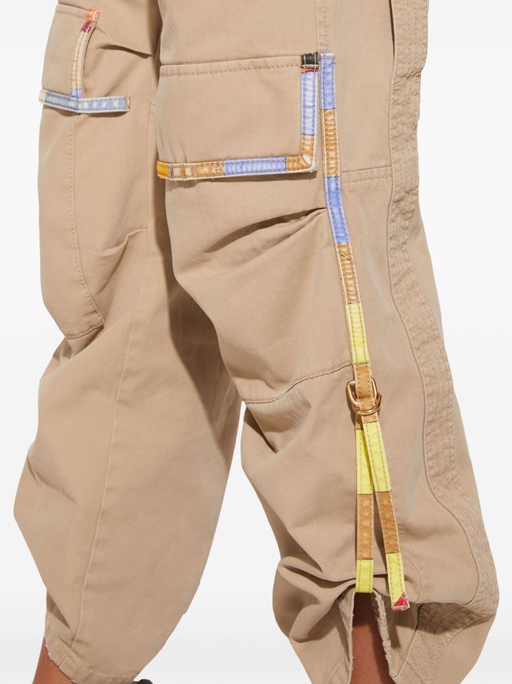 patterned-trim cotton cargo trousers - 5