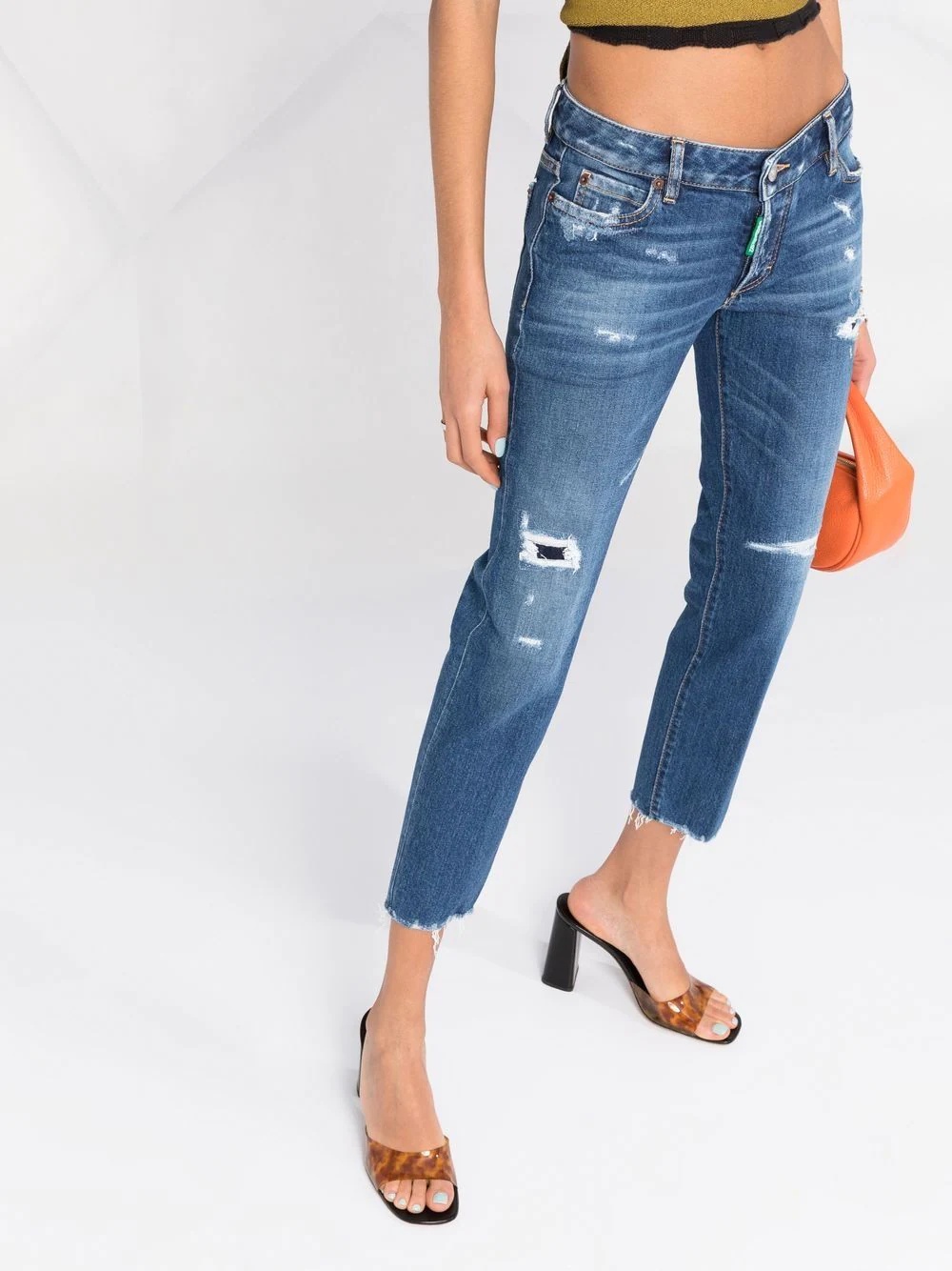 distressed cropped jeans - 3