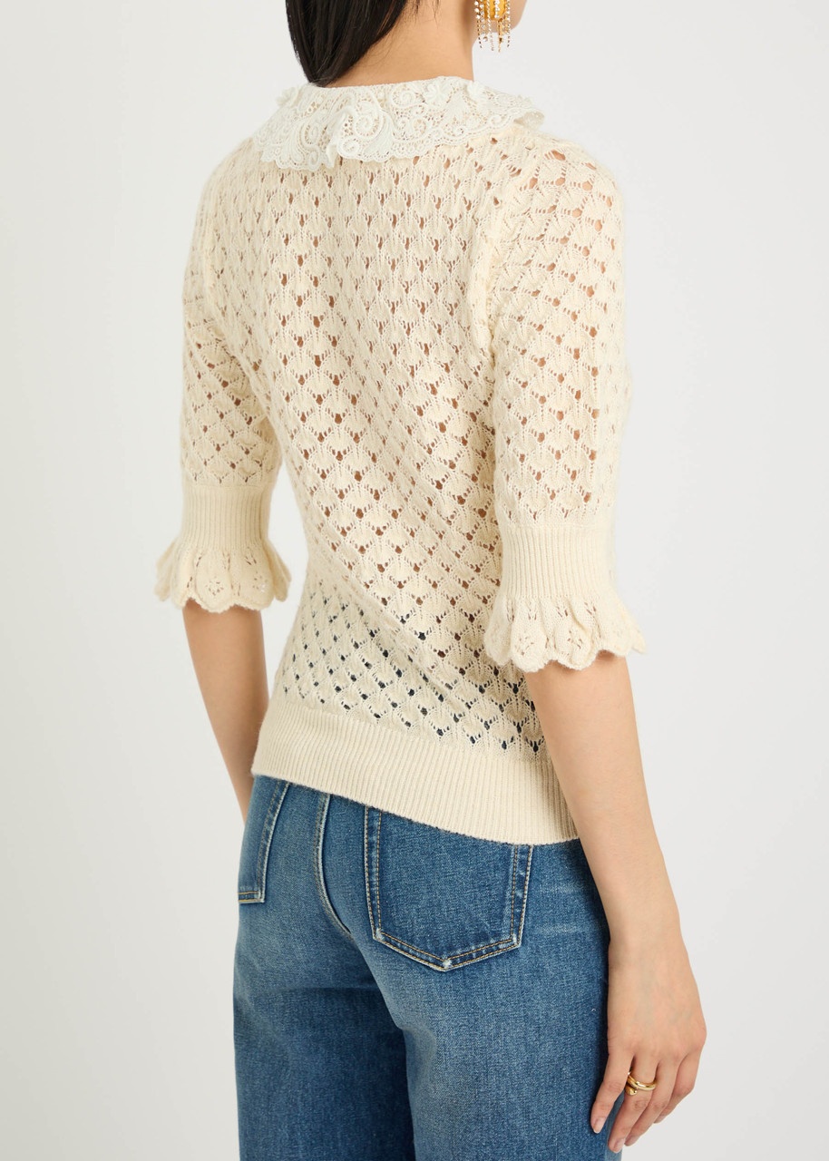 Chloe Lace-embellished Pointelle-knit top - 3