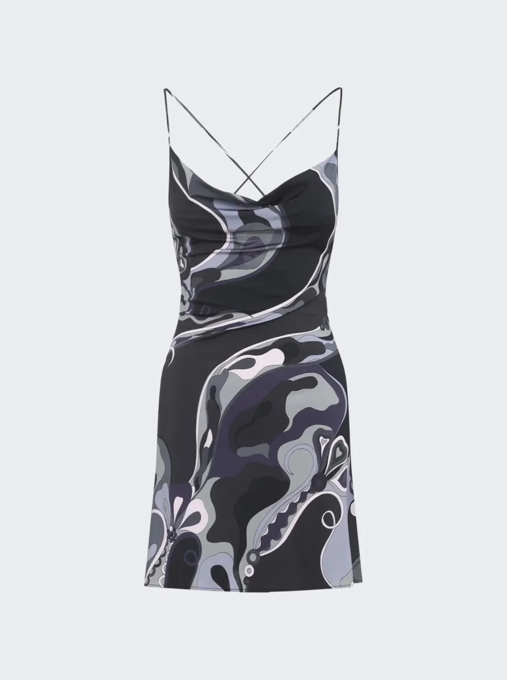 Orchidee Print Short Jersey Satin Dress Black - 1
