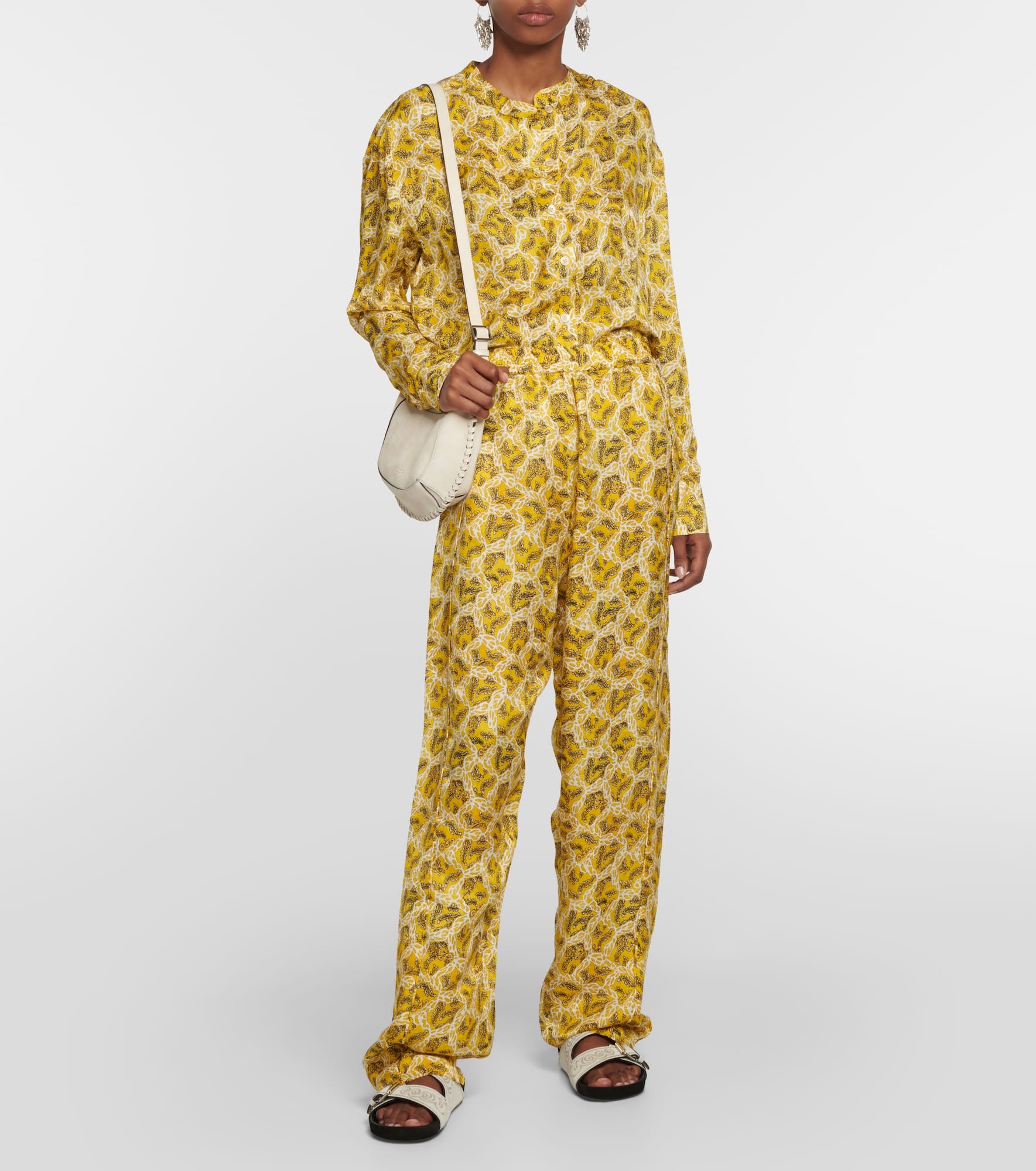 Piera printed silk-blend straight pants - 2
