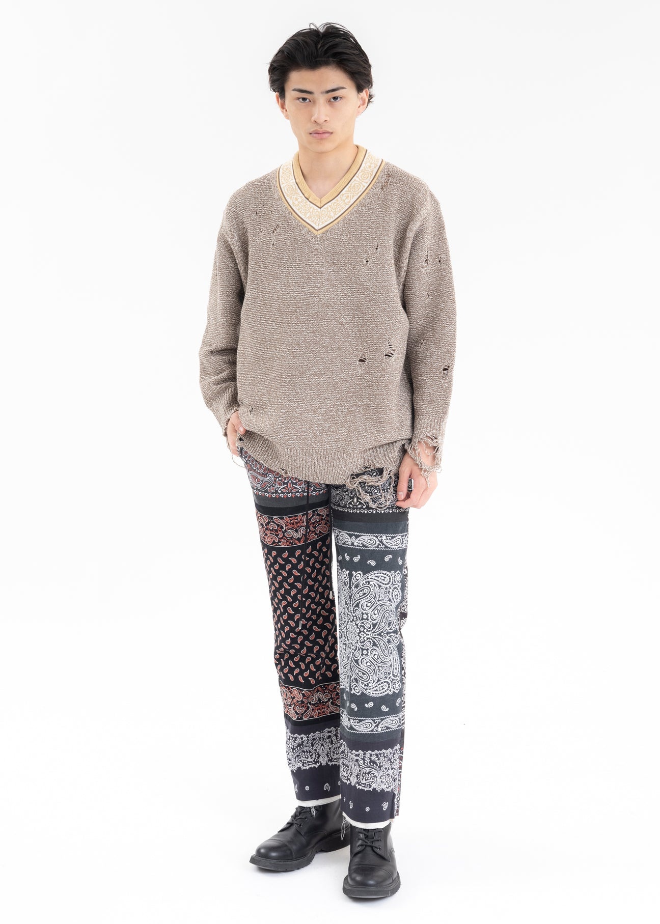 Black BANDANA PATCHWORK PANTS - 7