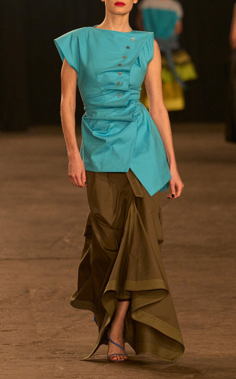 CHRISTOPHER JOHN ROGERS Tucked Cotton-Blend Trumpet Maxi Skirt brown outlook