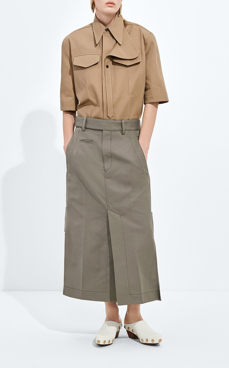 Bottega Veneta Cotton-Silk Midi Cargo Skirt taupe outlook