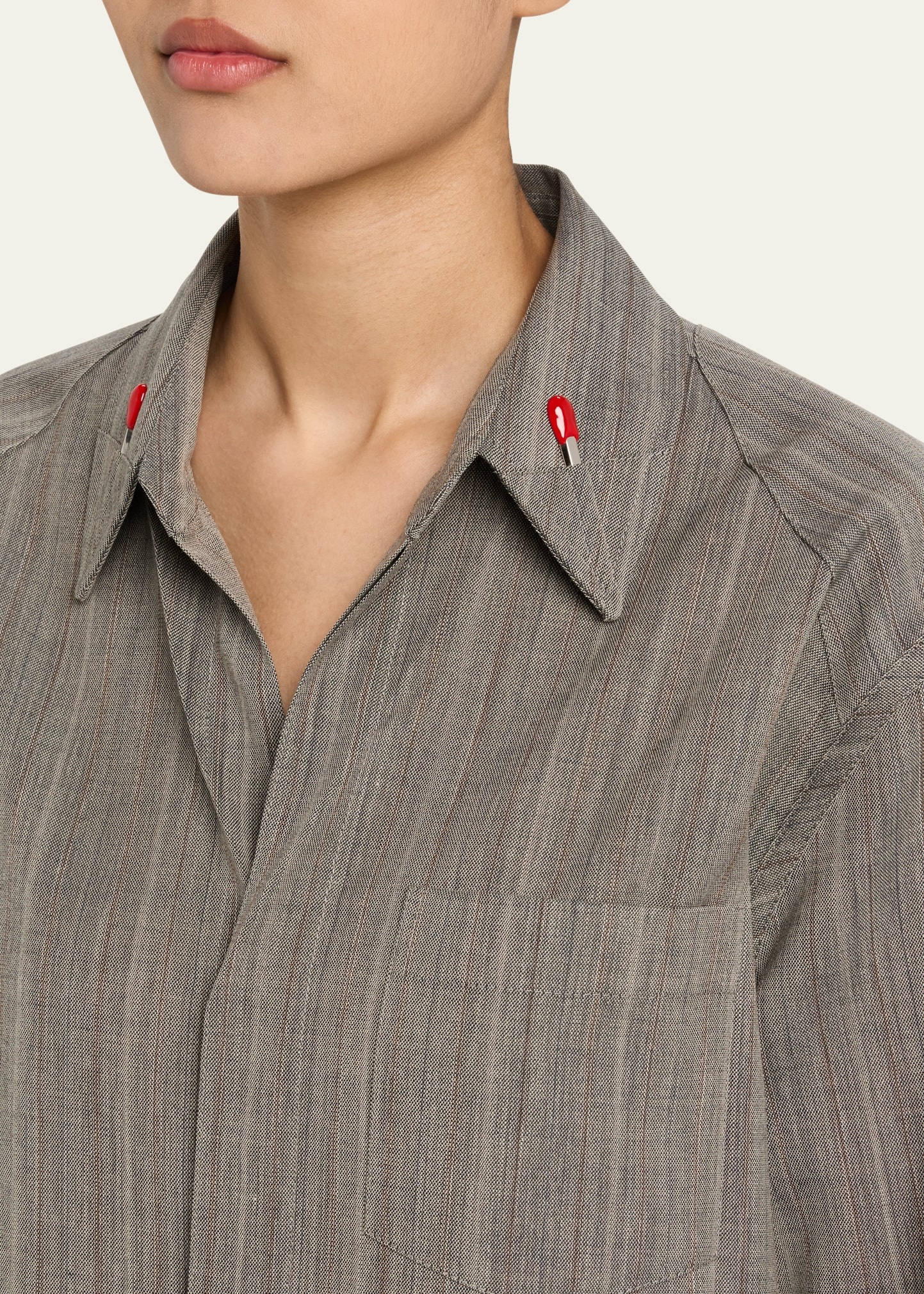 Subtle Stripe Wool Shirt with Enamelled Matchsticks - 5