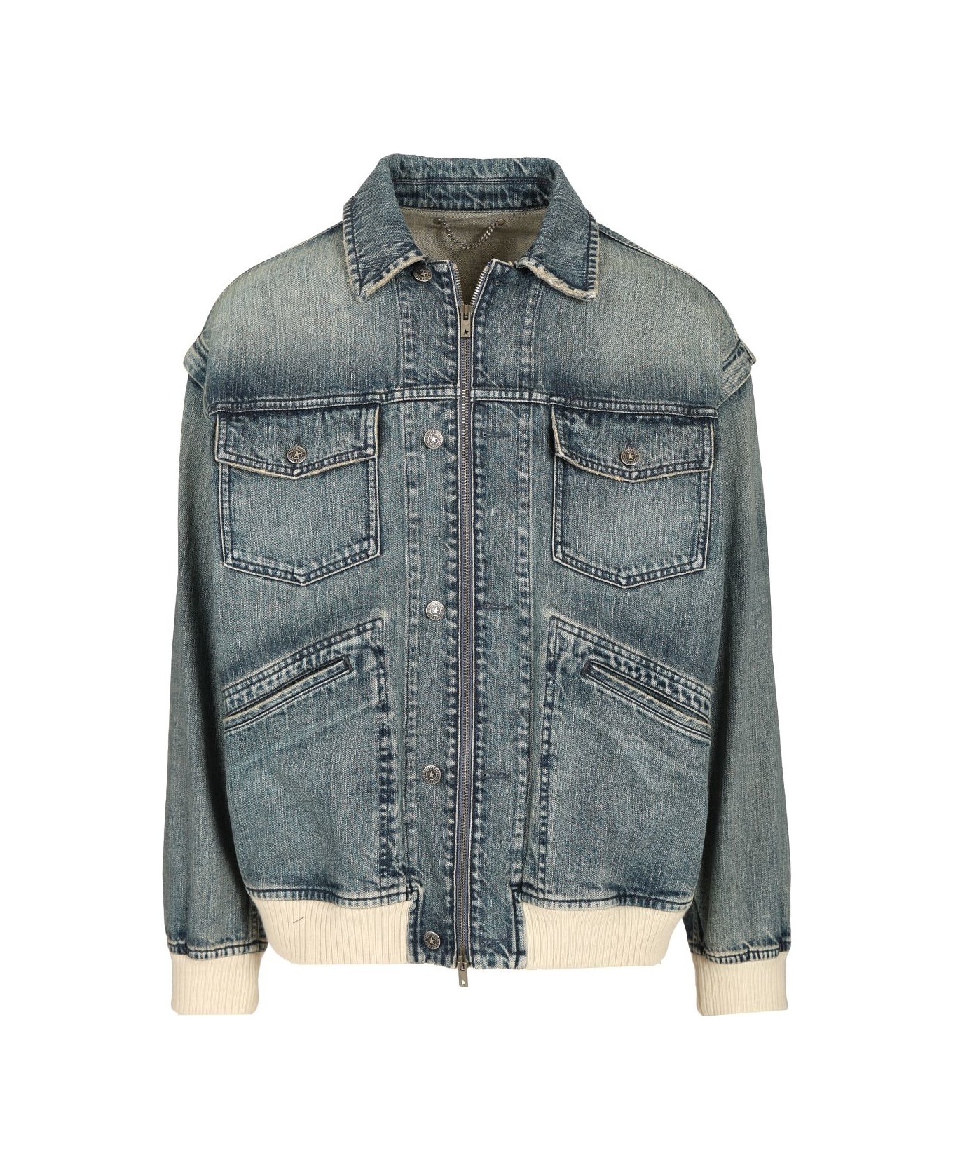 Journey M's Over Size Denime Jacket Nixon Sand Wash/ Knit Rib - 1