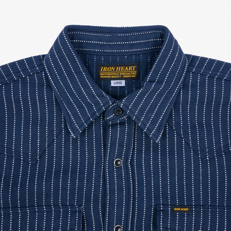 IHSH-401-NAV 12oz Ultra Heavy Flannel Chalk Stripe Western Shirt - Navy - 5