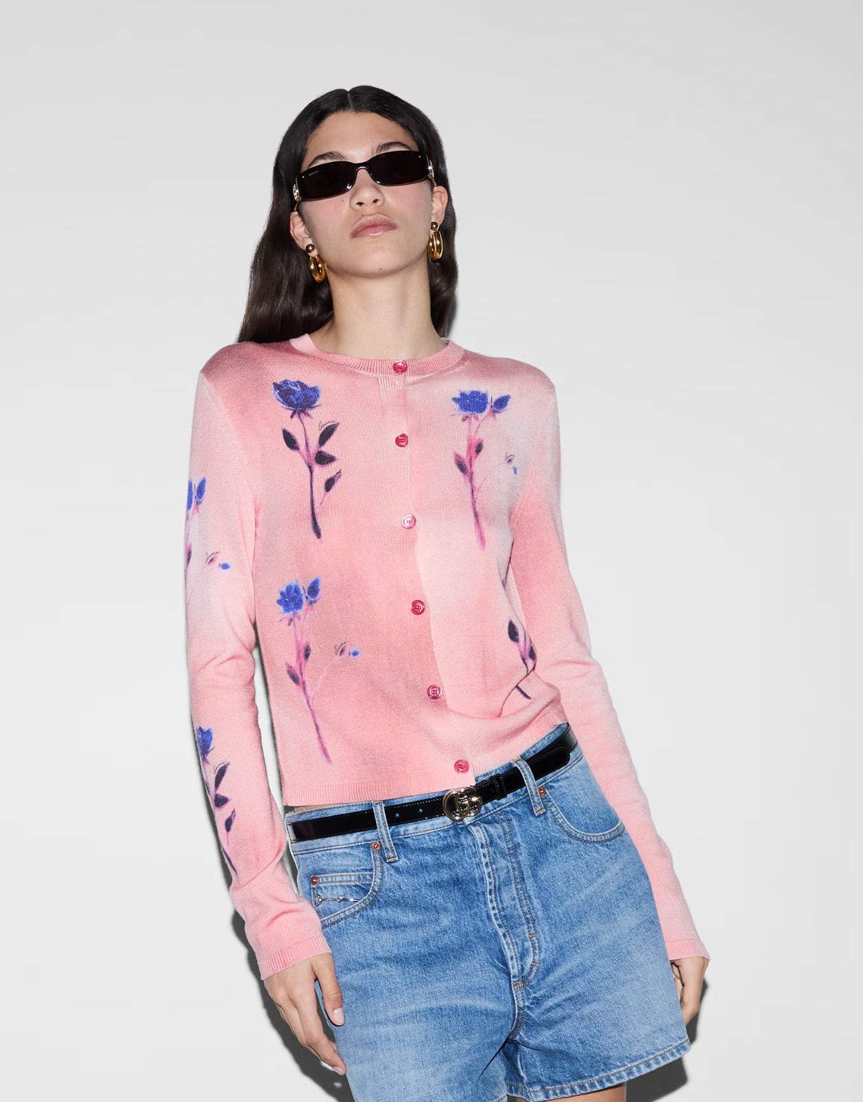 Gucci Floral Print Fine Wool Silk Cardigan - 3