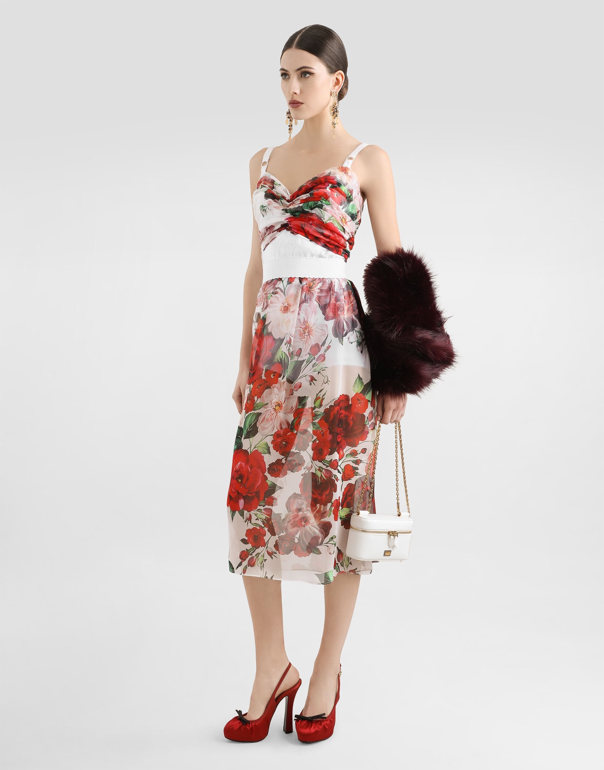 Rose-print chiffon calf-length skirt - 2