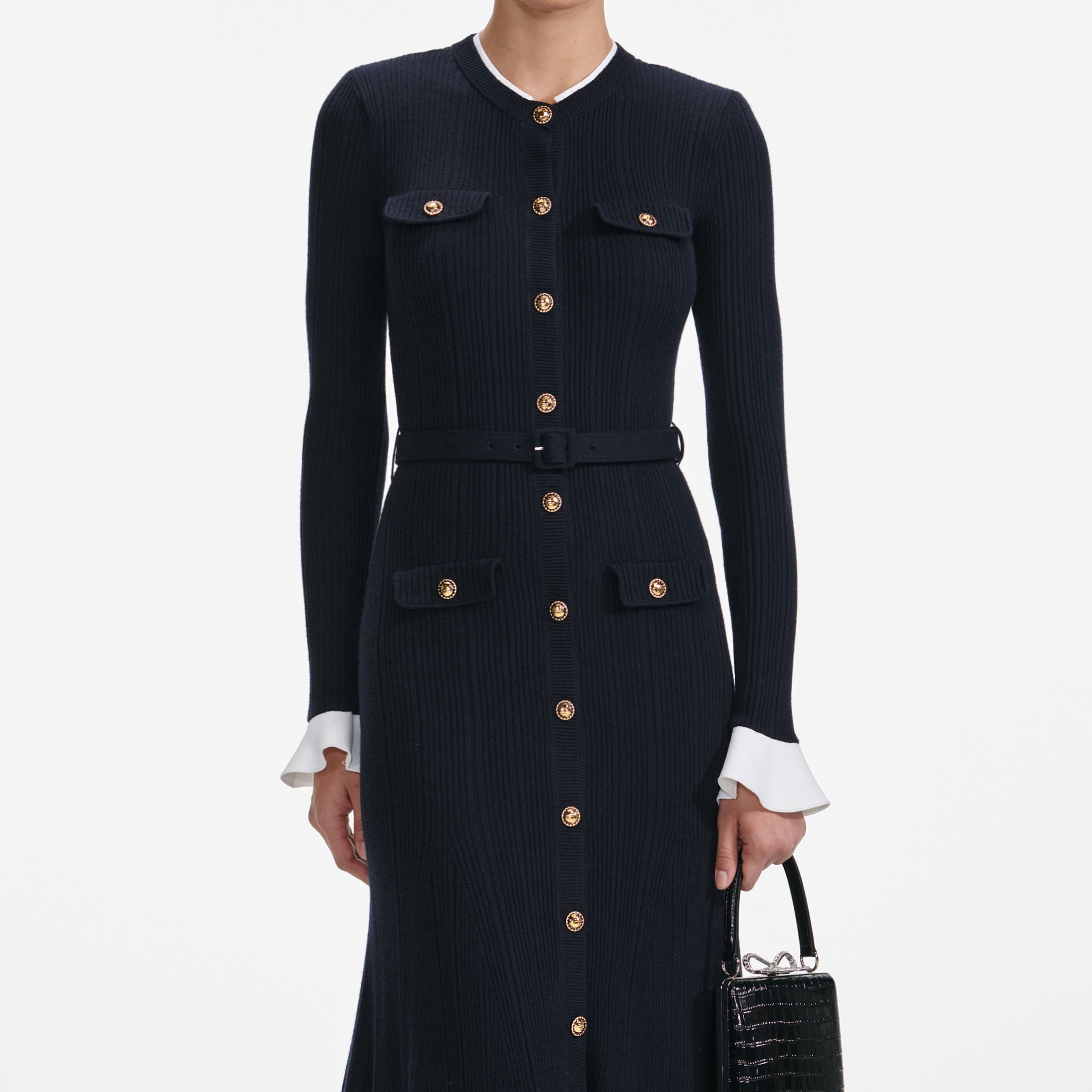 Navy Viscose Knit Midi Dress - 4