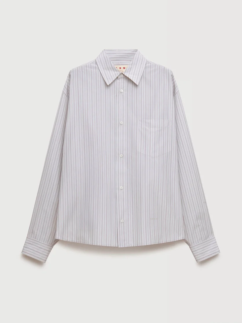 WHITE TECHNO POPLIN SHIRT WITH THIN STRIPE - 1