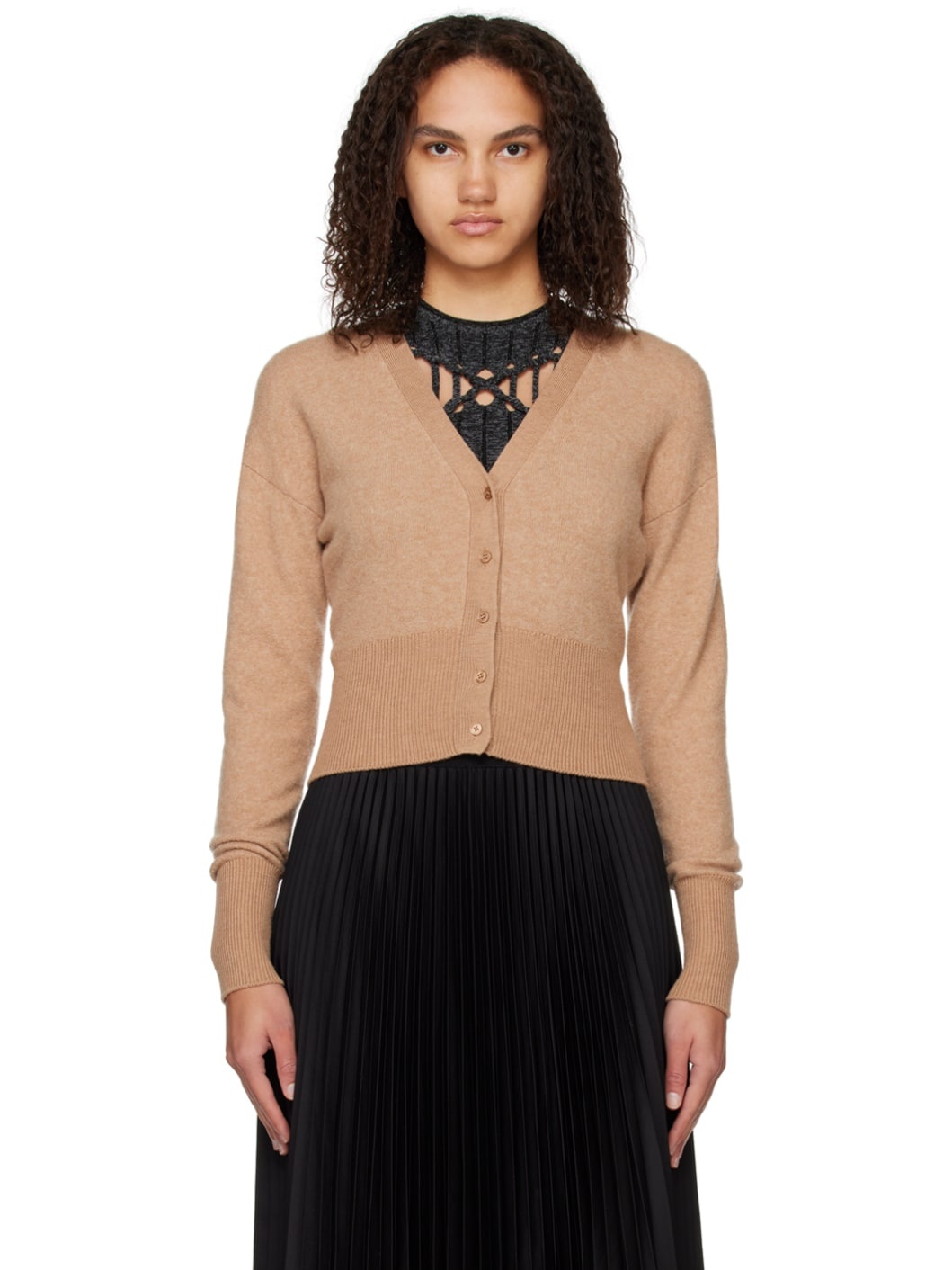 Tan Y-Neck Cardigan - 1