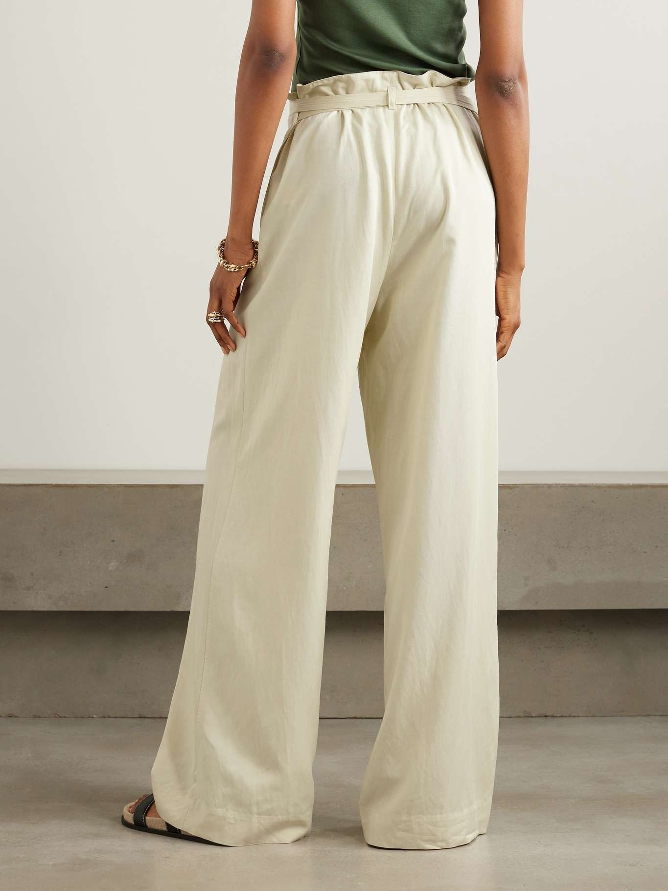 Belted organic cotton-twill wide-leg pants - 3