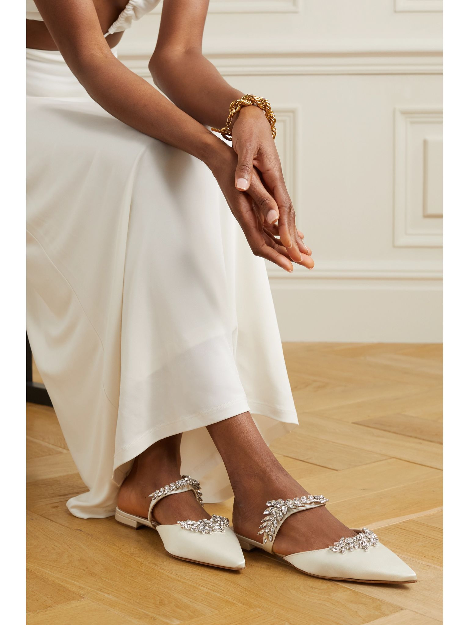 Lurum 45 crystal-embellished satin mules Cream - 2