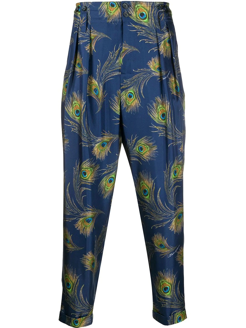 peacock print tailored trousers - 1