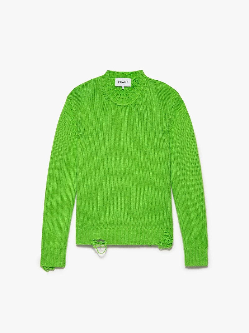 Destroyed Cashmere Sweater in Neon Green - 1