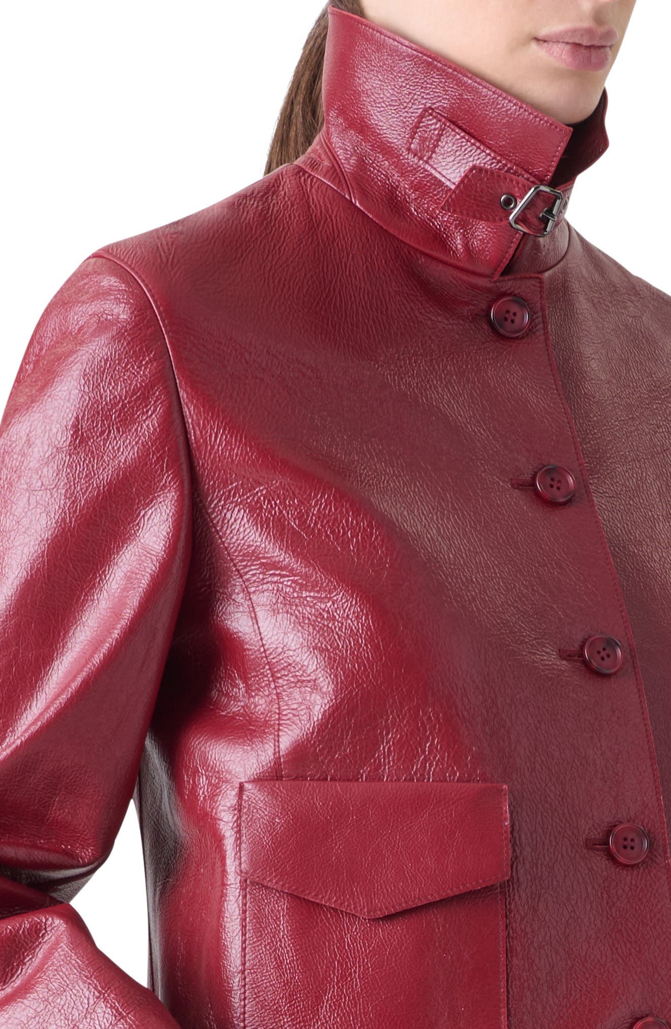 Akris Peer Lacqured Leather Crop Jacket in Ruby Red at Nordstrom - 4