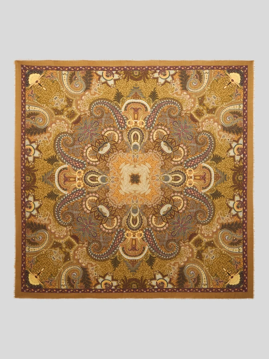 WOOL, CASHMERE AND SILK SHAWL WITH FLORAL PAISLEY MOTIF - 1