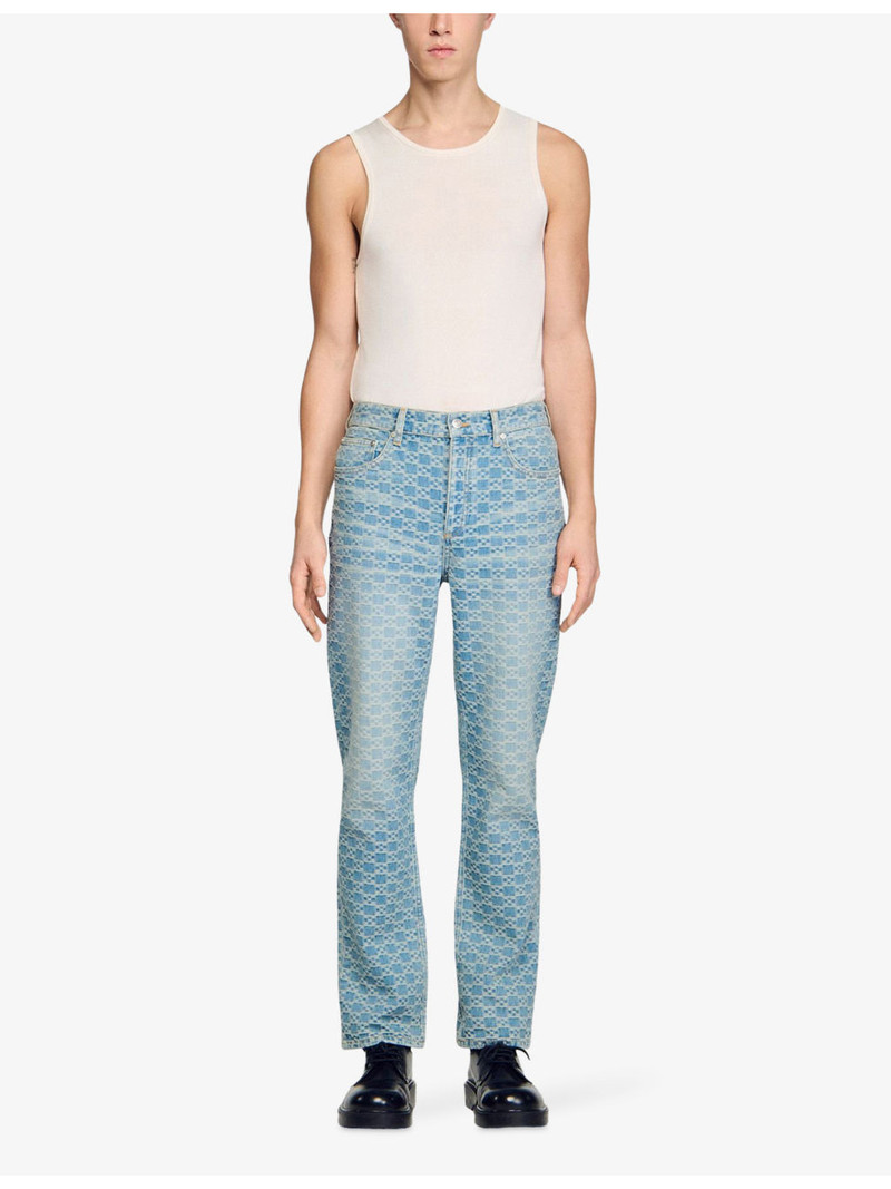Sandro Square-Pattern Straight-Leg Denim Jeans outlook