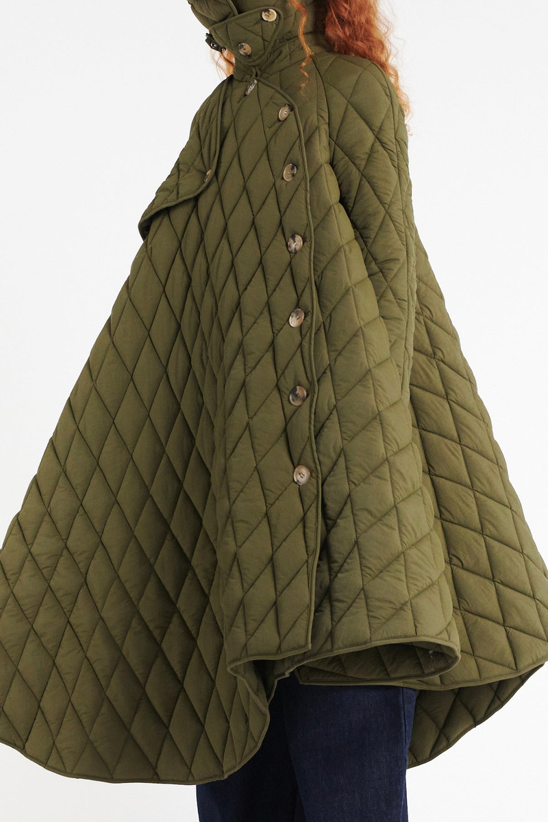 LONG QUILTED TRENCH DARK KHAKI GREEN 2