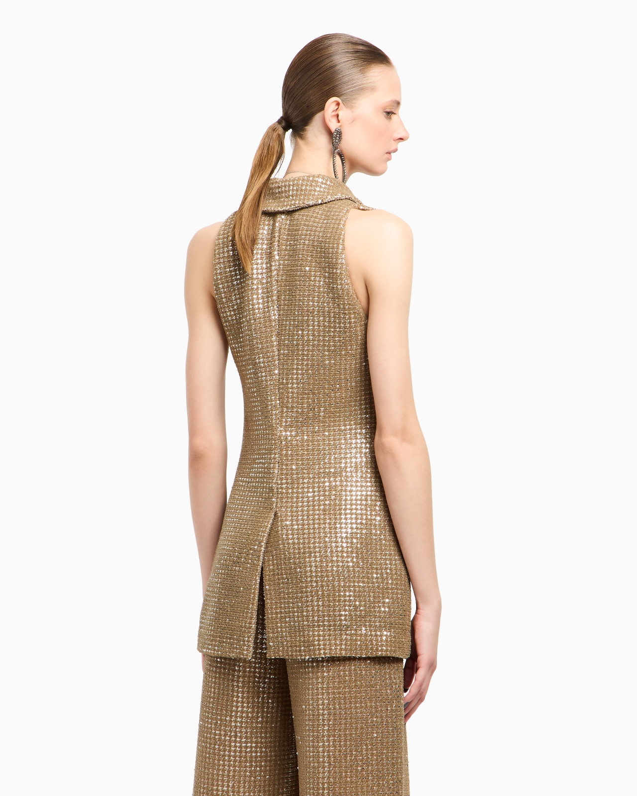 LONG JERSEY WAISTCOAT WITH A FLOCKED PRINT AND SEQUINS - 3