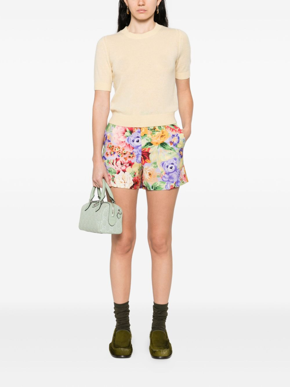 floral-teddy bear printed shorts - 2