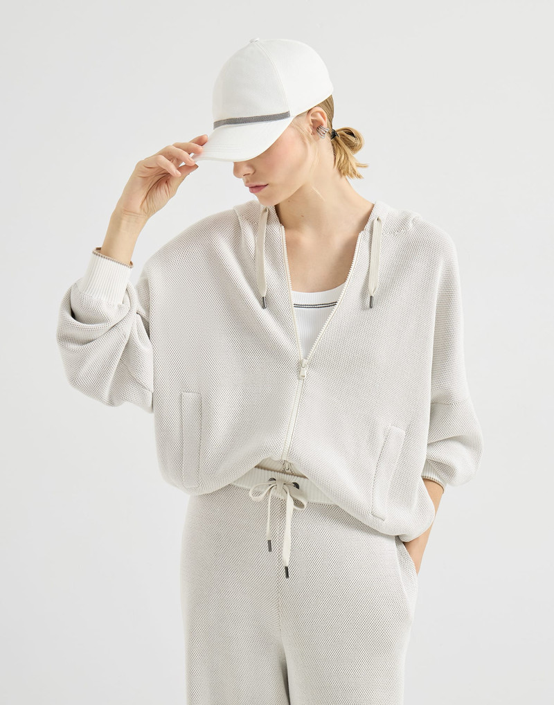 Cotton honeycomb stitch hooded jacquard cardigan 5