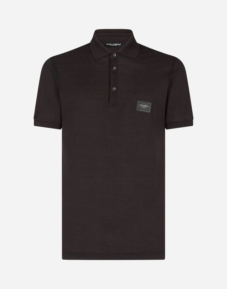 Cotton piqué polo shirt with branded plate - 3