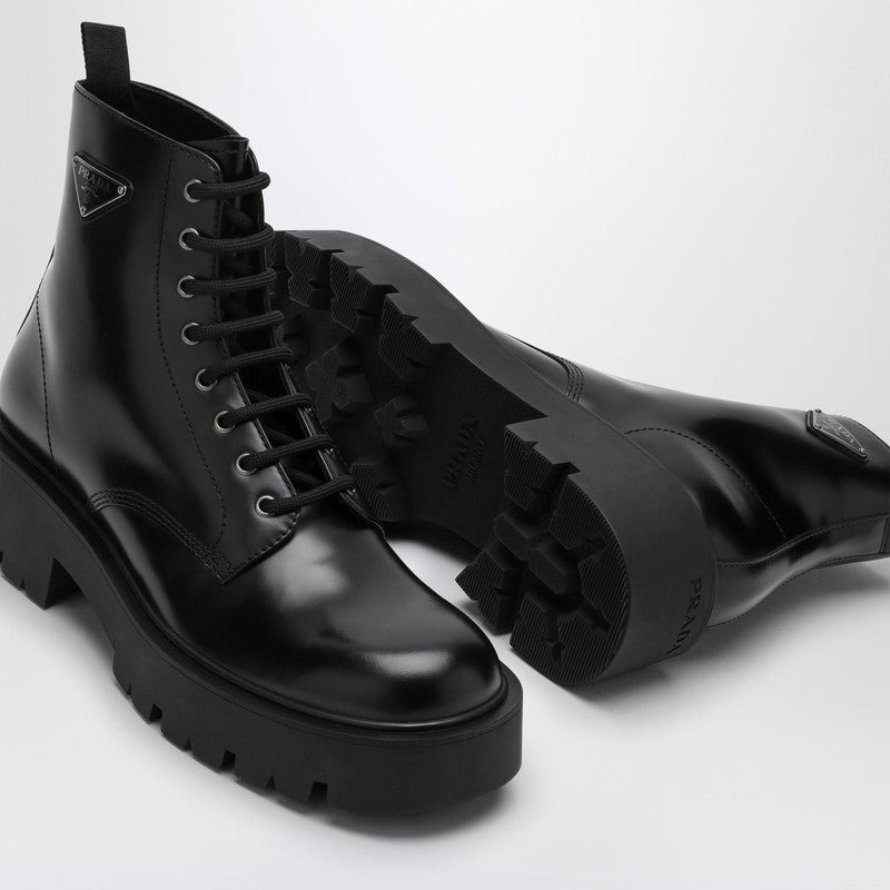 Prada Black Brushed Leather Ankle Boot Men - 4