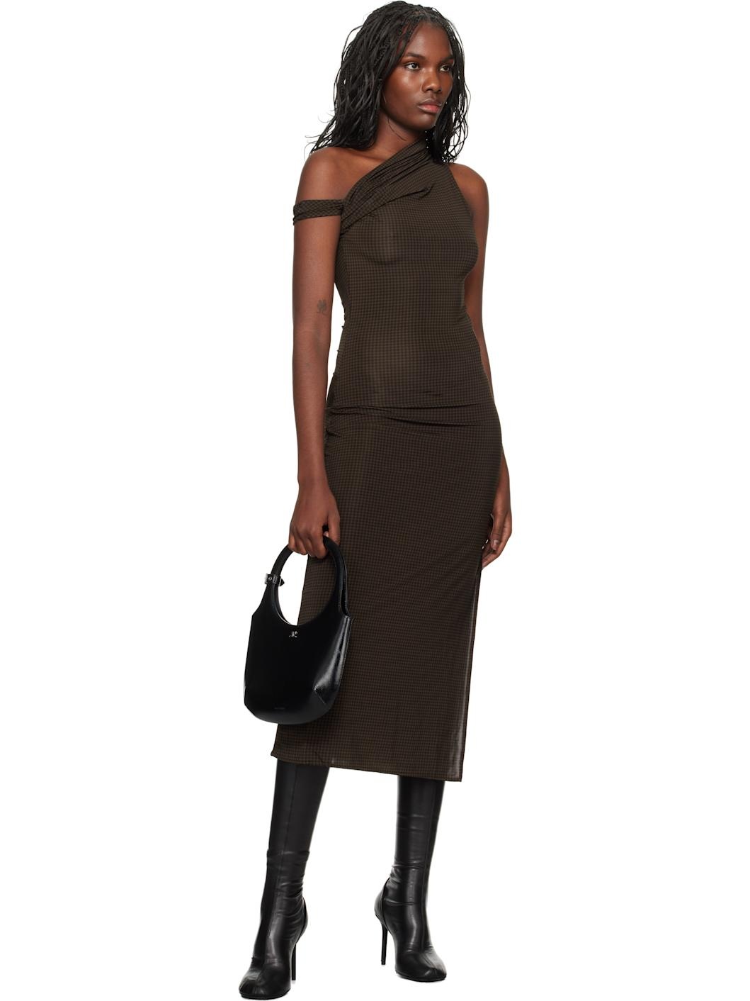 Brown Houndstooth Twist Midi Dress - 4