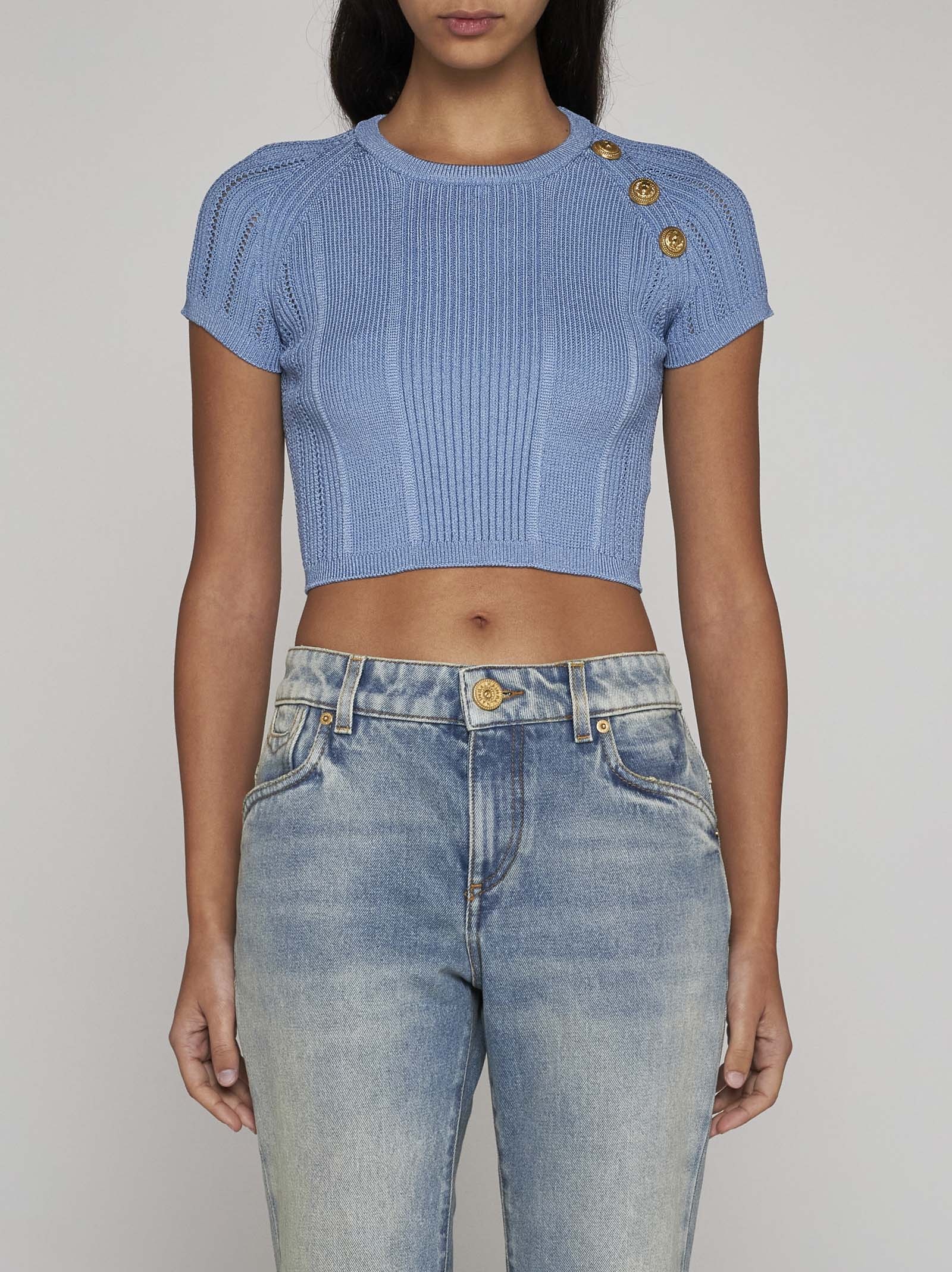 Button-detail knit cropped top - 3
