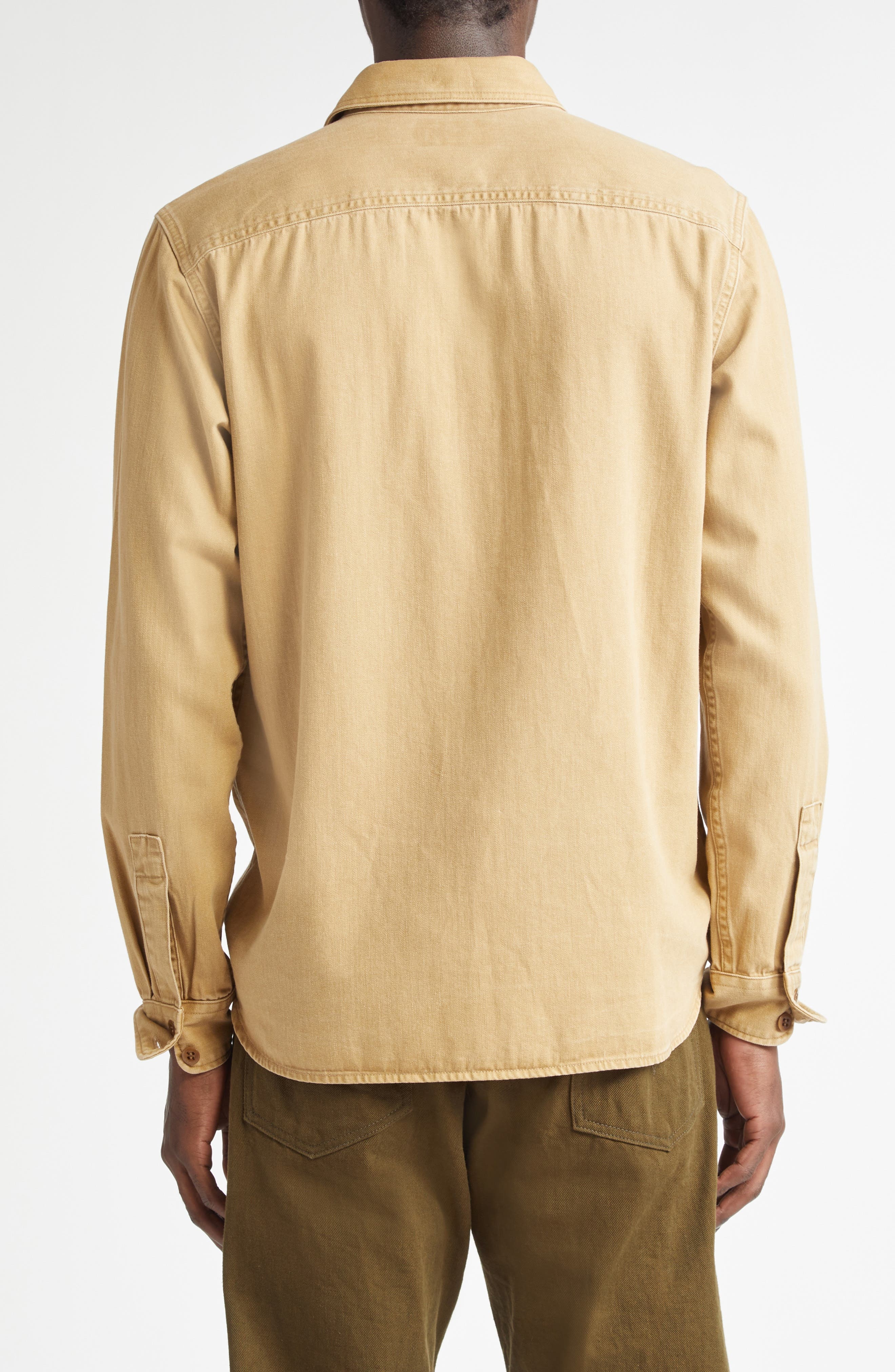 Double RL Cotton Twill Button-Up Work Shirt in Faded Tan at Nordstrom - 3