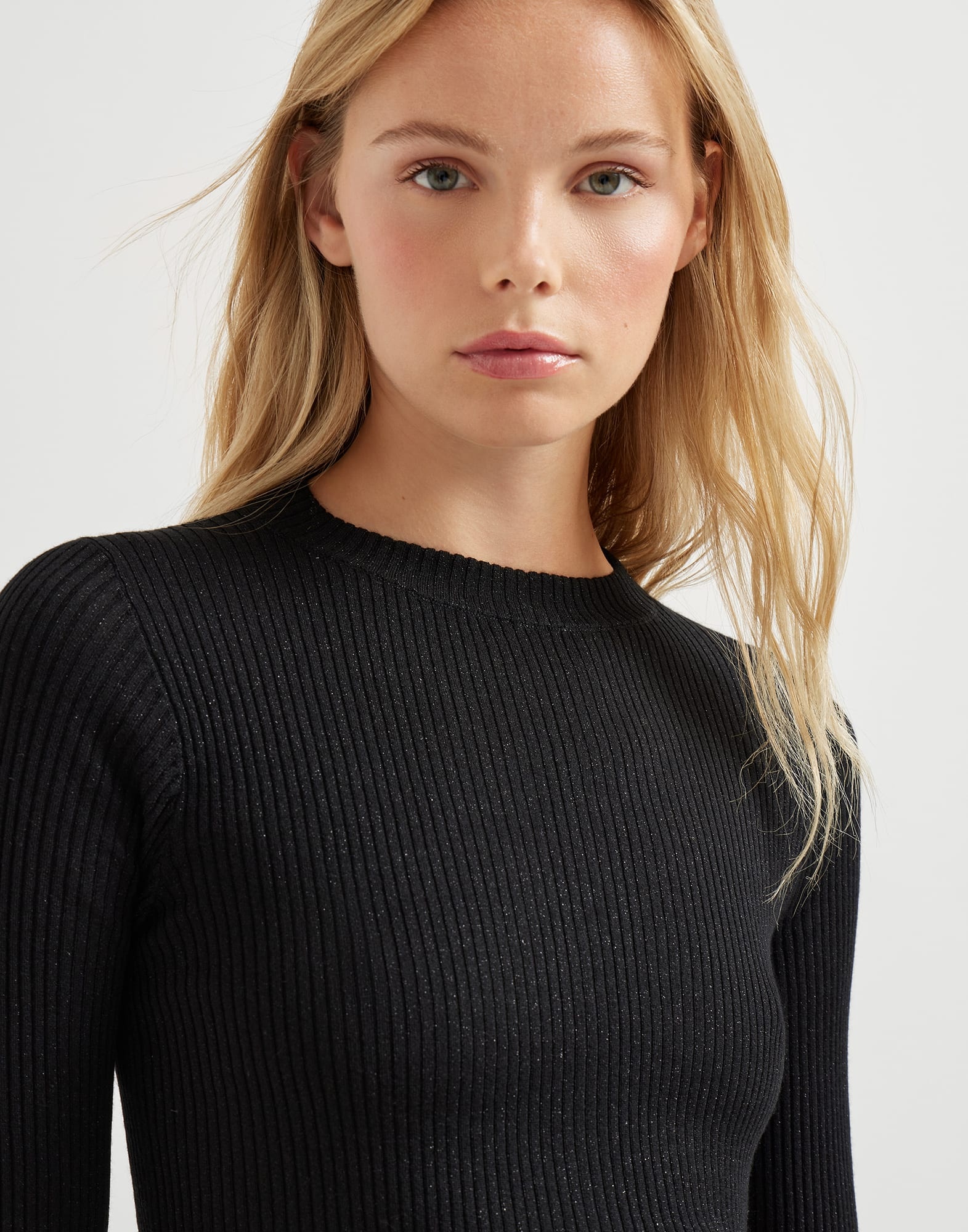 Sparkling cashmere and silk rib knit lightweight sweater - 3