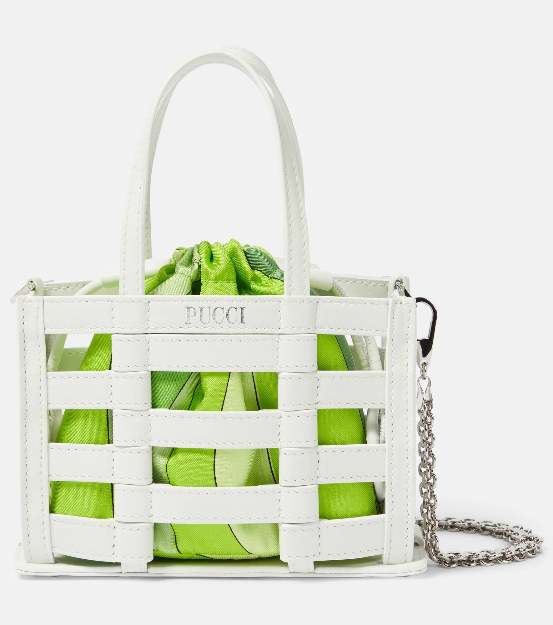 Cage Mini leather and silk tote bag - 1