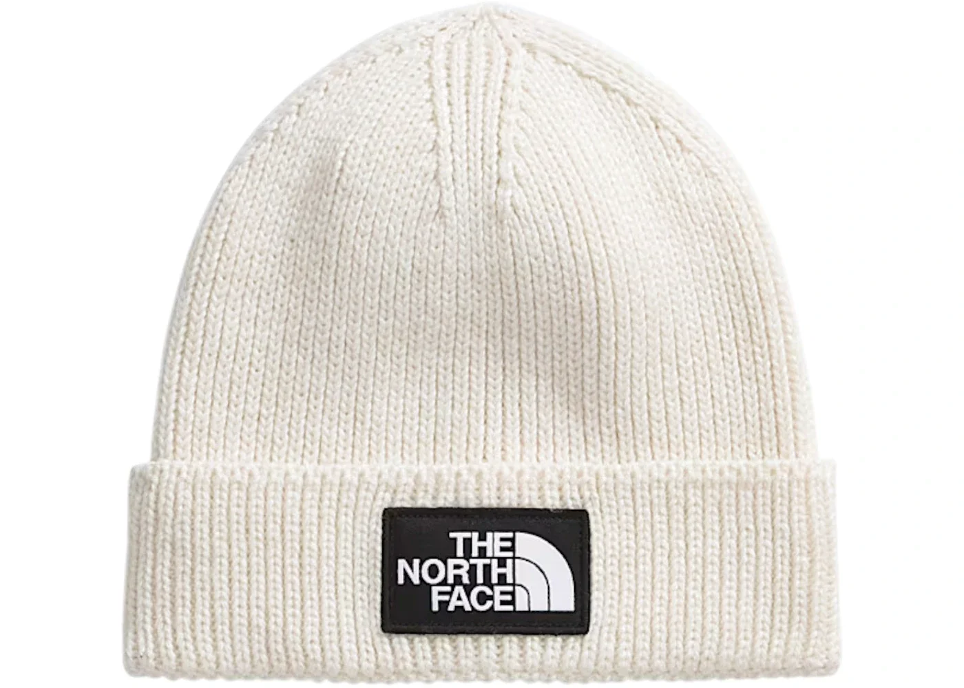 The North Face TNF Logo Box Cuffed Beanie White Dune - 1
