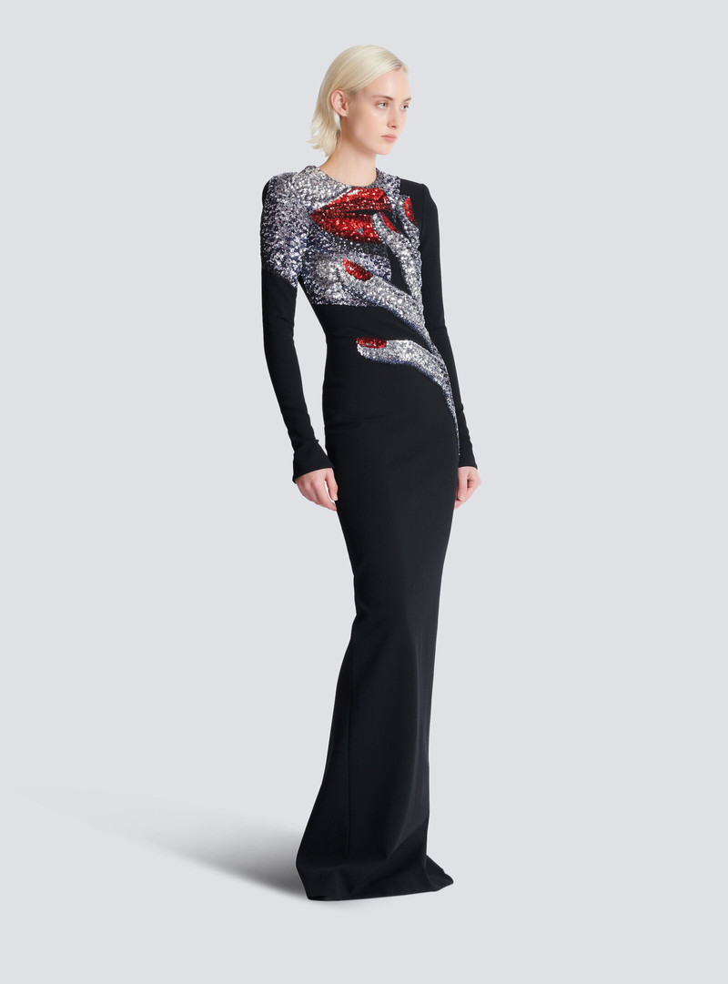 Long embroidered dress with Face motif 3
