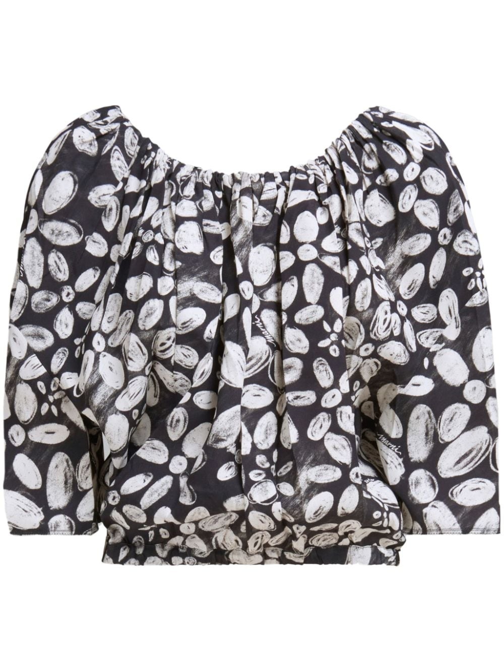 floral-print pleated cropped blouse - 1