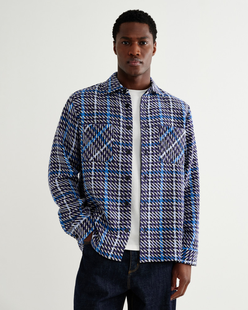 Wax London Whiting - Navy And Blue Houndstooth Weave Overshirt outlook